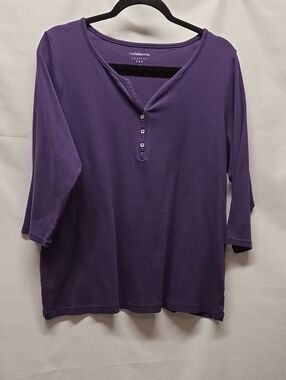 croft & barrow Purple Henley-Style 3/4 Sleeve Top
